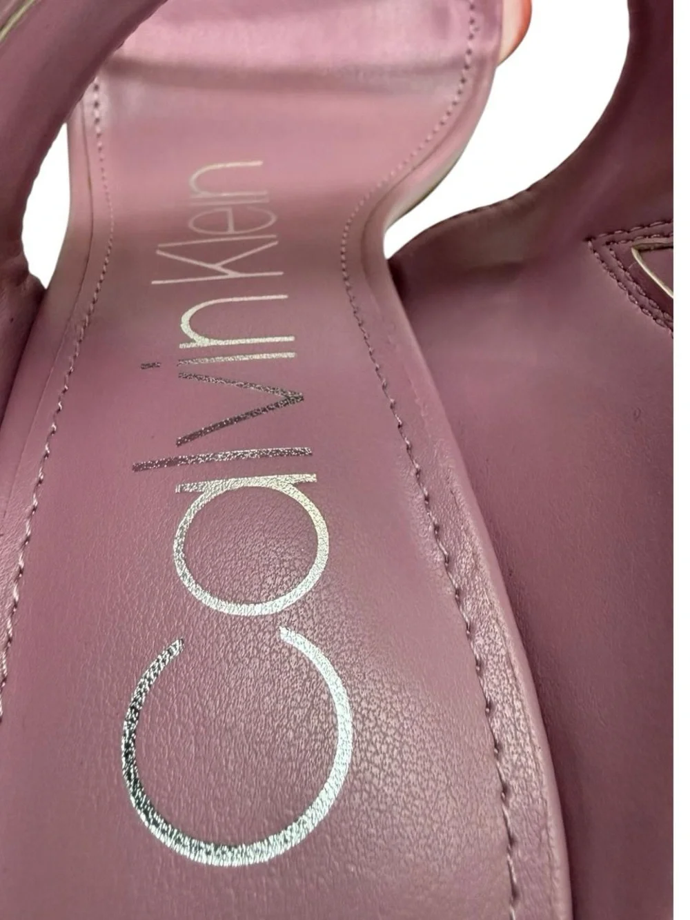 Calvin Klein Women Two Strap Heel Sandals Mauve Clear Strap Size 7.5